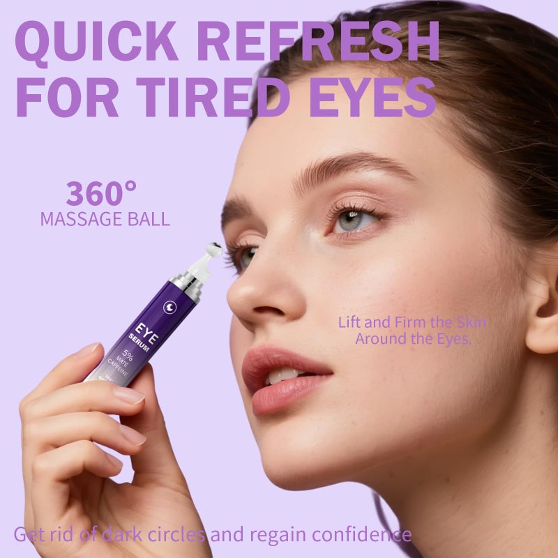 IREV Eye Serum with 5% Mate Caffeine, Under Eye Cream for Puffy Bags Fine Lines Dark Circles Wrinkles, 360° Roller Massage Ball Eyes Treatment Serum Brightens Tired Eyes 5ml 0.5 fl. oz - Image 3